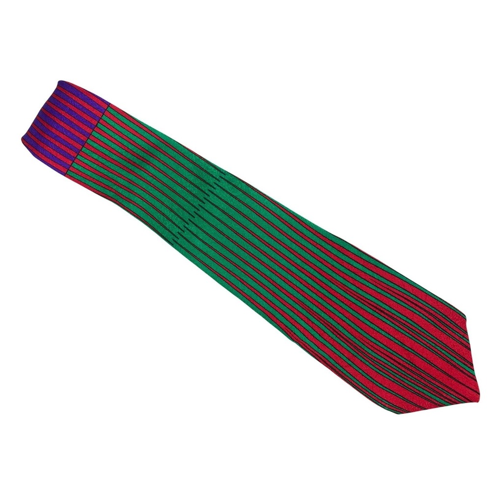 Gianni Versace‎ Mens Tie Green Red Purple Striped Silk Italy Designer 56X3.5